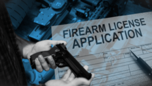 Article 12 A firearm license and concealed-carry permit for lawful firearm possession in Thailand, displayed on a wooden table.