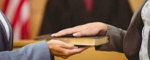 Article 7 Lawyer presenting evidence in a Thai court with documents and a witness testifying, representing civil evidence law in Thailand.