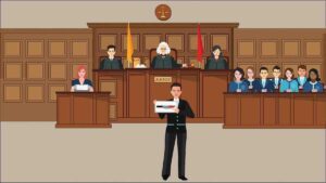 Article 11 Thai lawyer presenting documentary evidence during cross-examination in a Bangkok courtroom