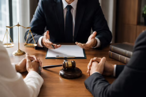 Lawyer's role in mediation during a dispute resolution meeting between two parties with legal counsel