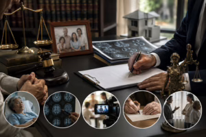 A lawyer reviewing a will with medical records and legal documents during a testamentary capacity dispute under Thai inheritance law.