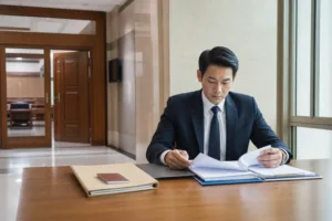 Lawyer preparing a bail application for a criminal case in a Thai courthouse