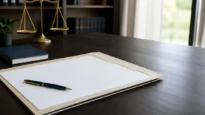 Article 8 Police summons document and legal preparation materials in a Thai law office