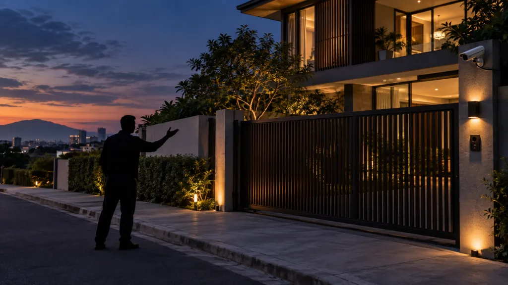 Is Shouting Abuse Outside Someone’s Home Trespass in Thailand? 1 Person standing on a public road outside the gate of a Thai home in a criminal trespass dispute