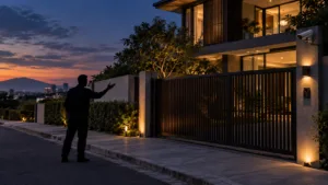 Article 10 Person standing on a public road outside the gate of a Thai home in a criminal trespass dispute
