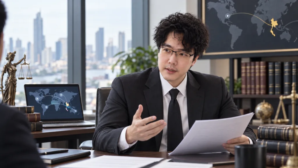 Barrister Garn advising on Thai legal risks of working for an overseas gambling company