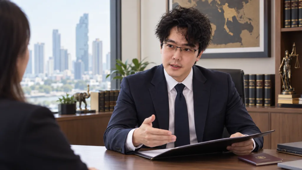 Barrister Garn explaining the 2026 Thailand deportation regulation to a client